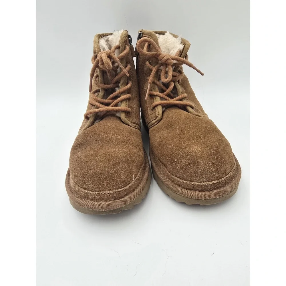 Uggs Harkley Boots Girls Size 3 Chestnut Brown 1017326K Zip Up Lace Up